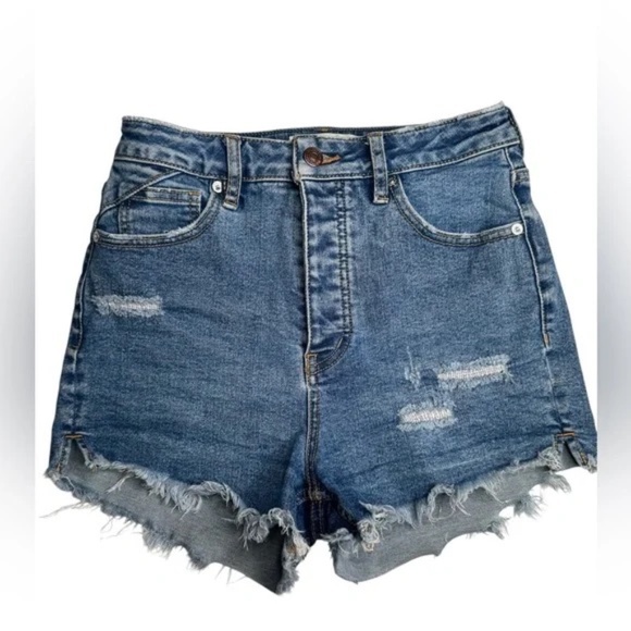 FREE PEOPLE - Women’s CRVY Vintage Frayed Hem High Rise Shorts - 26 - Picture 3 of 5
